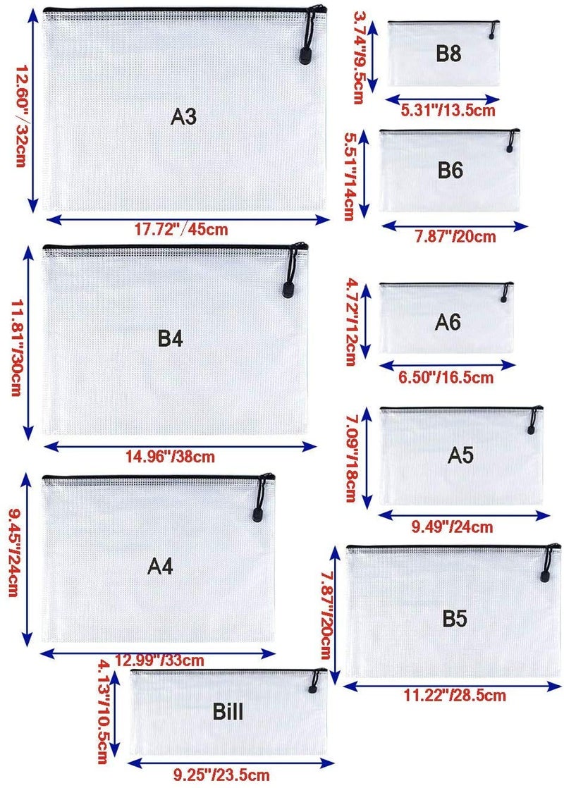 Oaimyy-B5(8"x 11",12 Pcs) Plastic Mesh Zipper Pouch Document Folders Bag & Zip File Folders for School Office Supplies, Travel,Puzzles Games Organizing Storage-Black - Image 3